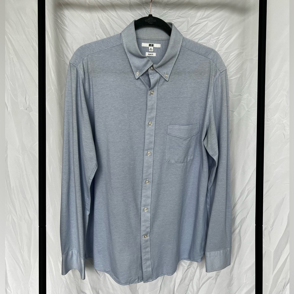 Uniqlo light blue textured dress shirt size XL